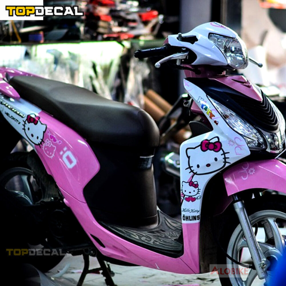Dán xe Vision màu hồng tem Hello Kitty