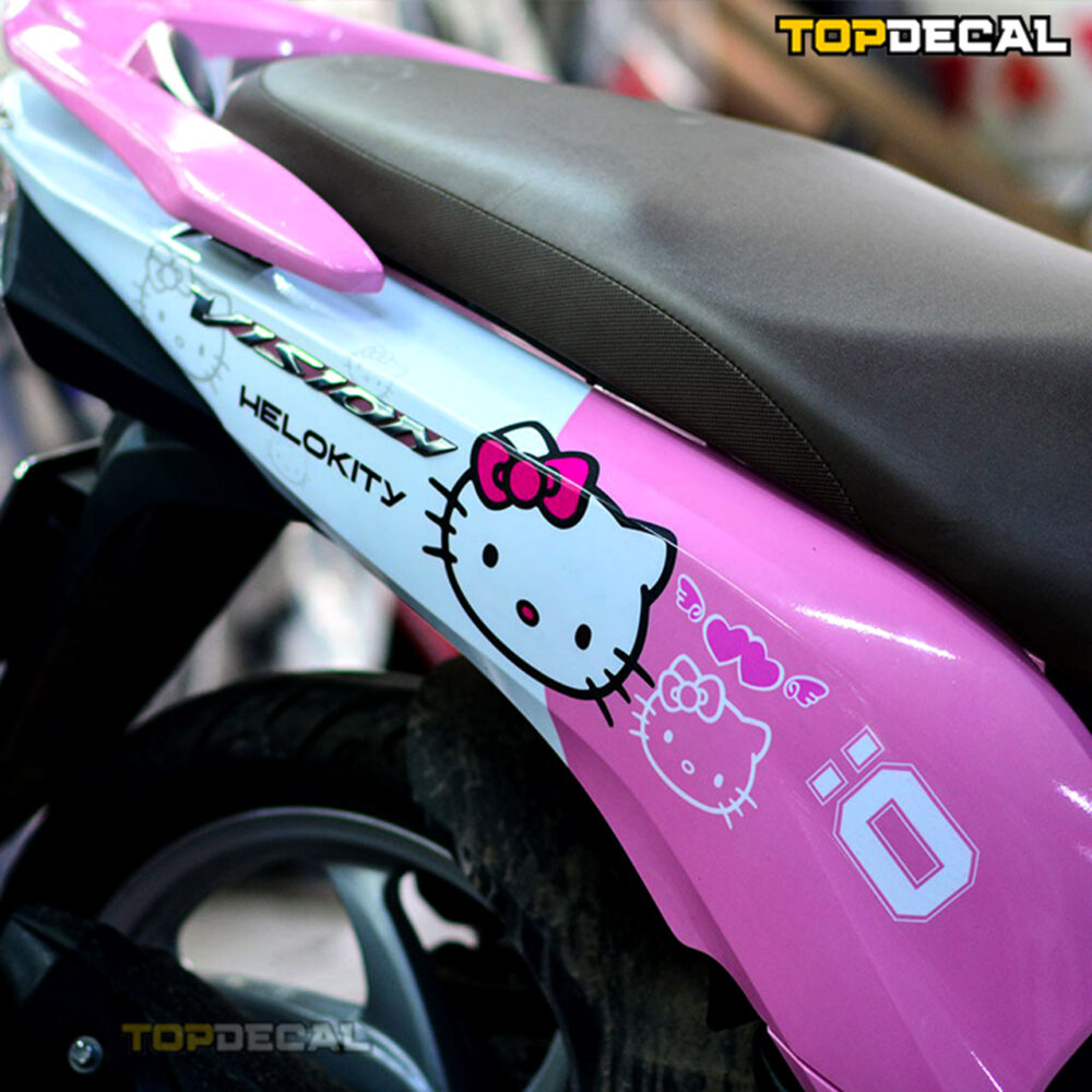 Dán xe Vision màu hồng tem Hello Kitty