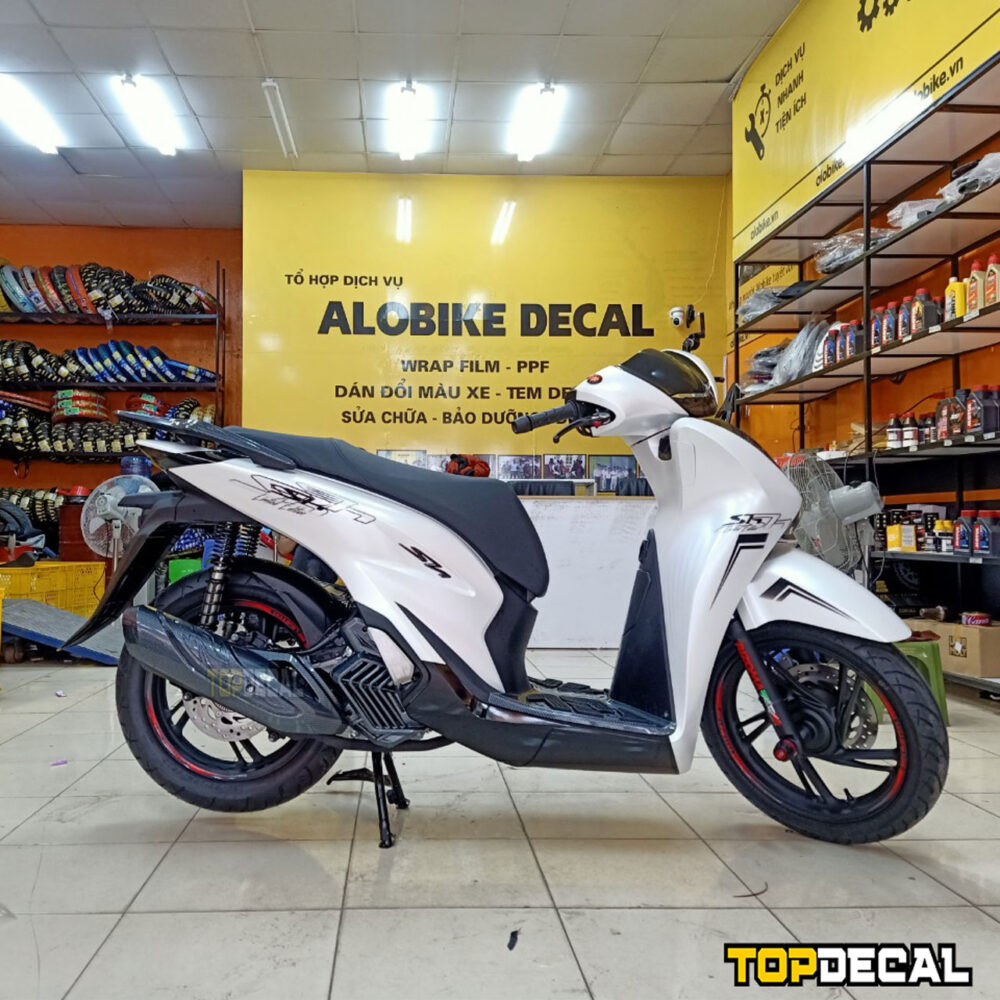 dán decal xe Sh màu trắng ngọc trai Satin