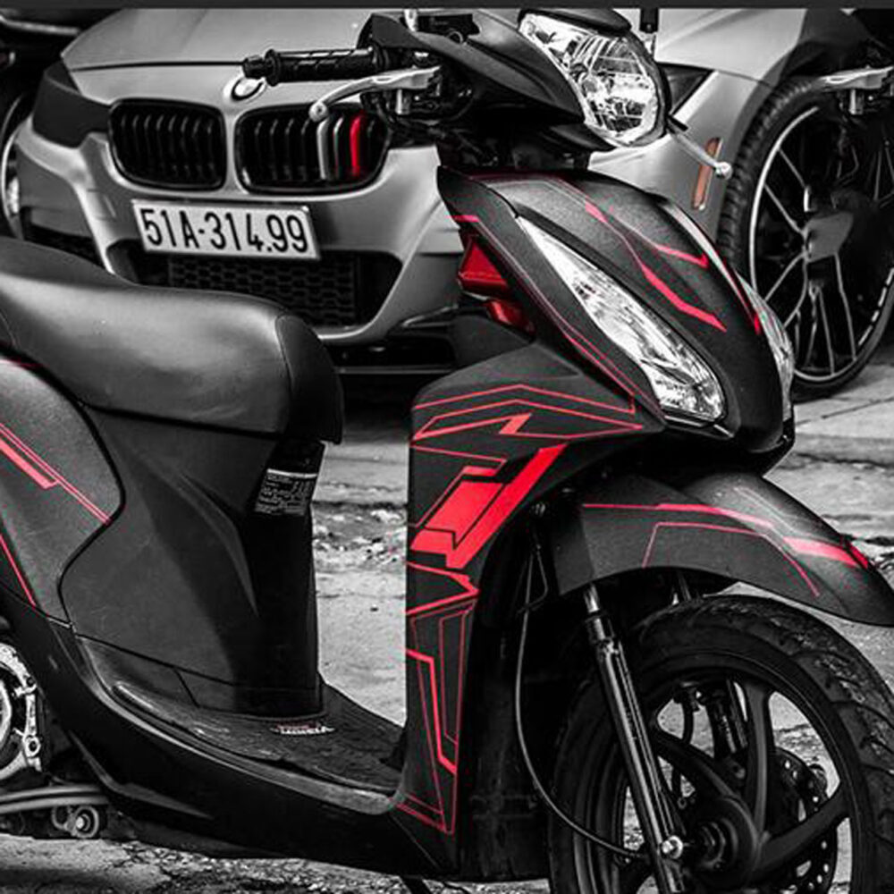 decal xe Vision đen tem chỉ đỏ