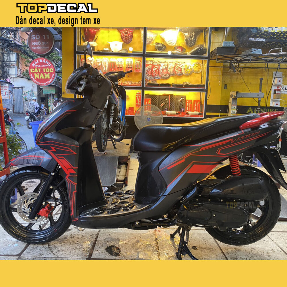dán decal Vision đen tem chỉ đỏ
