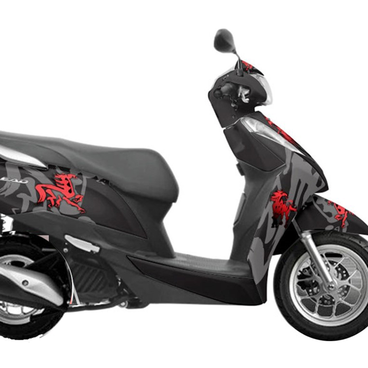 Một mẫu decal đen nhám phối với tem đỏ