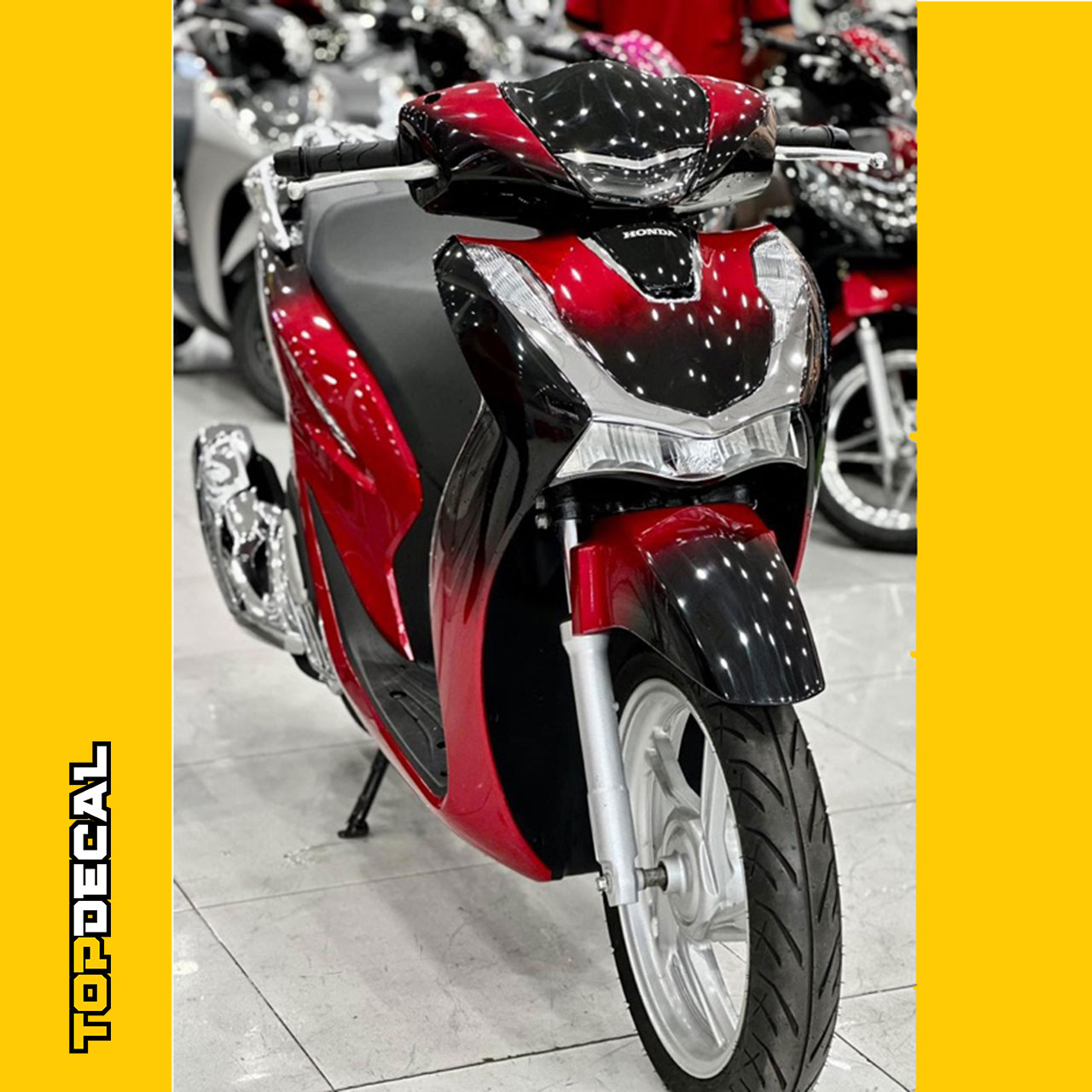 dán xe sh màu ombre đen đỏ
